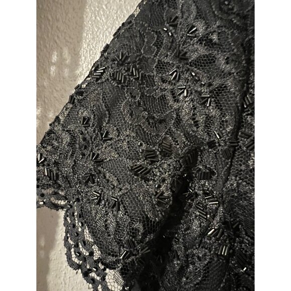 Talbots Long Formal Dress 12 Black Sequin Top Short Sleeve Flowy Wedding Party - Picture 7 of 12